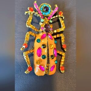 Colorful Bejeweled Beetle Brooch